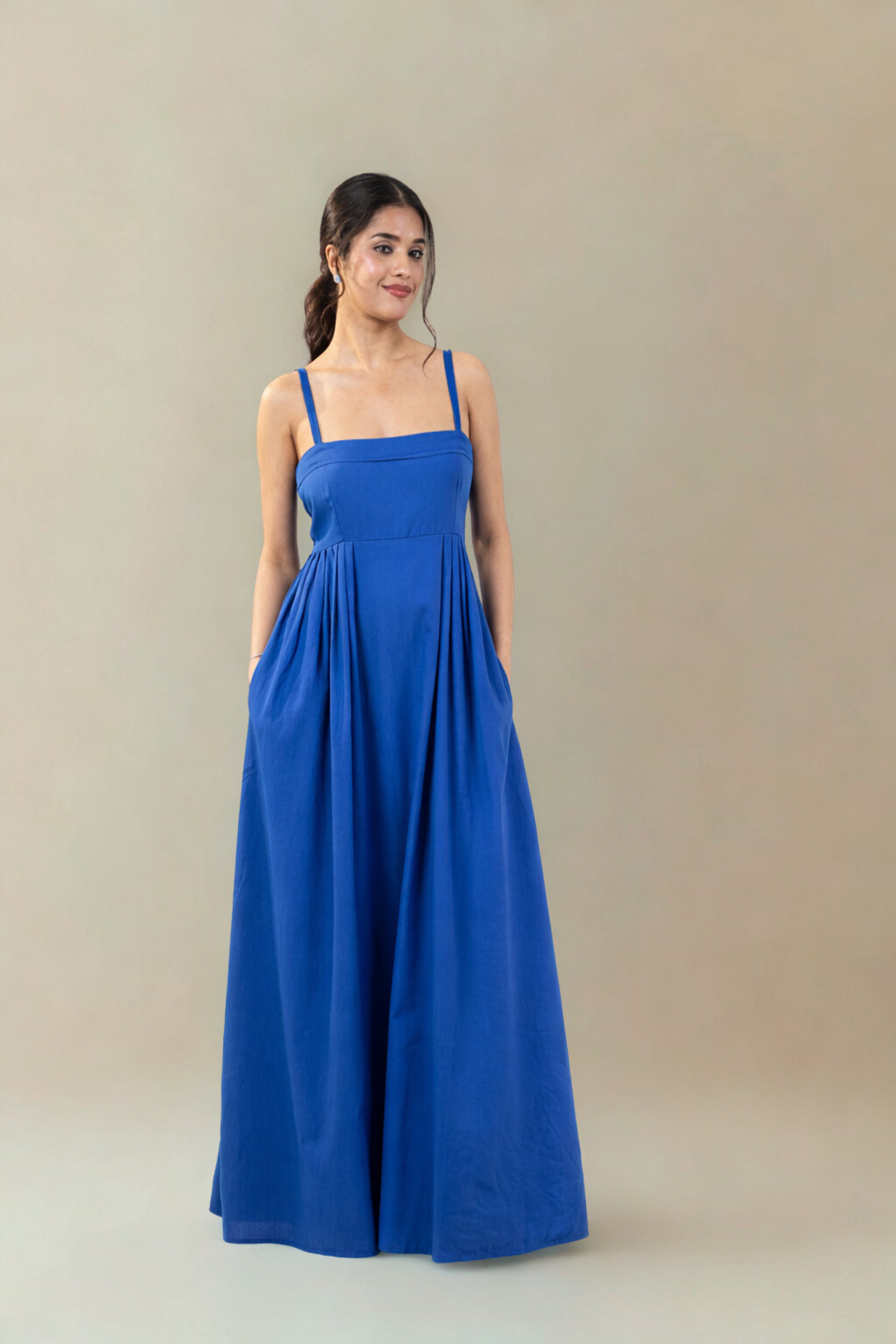 Florence Maxi Dress with pockets | Blue  | Cotton Khadi