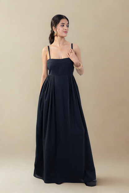 Florence Maxi Dress with pockets | Black | Cotton Khadi