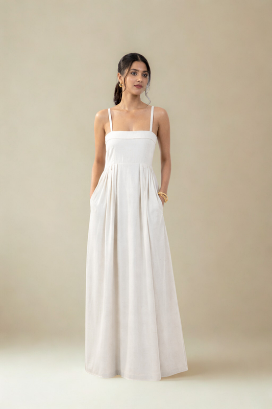 Florence Maxi Dress with pockets | Beige  | Cotton Khadi