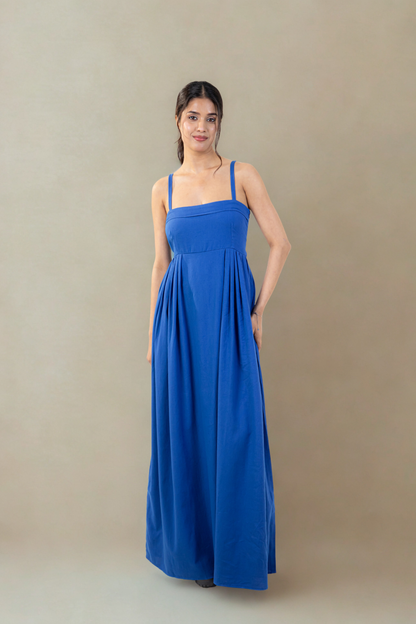 Florence Maxi Dress with pockets | Blue  | Cotton Khadi