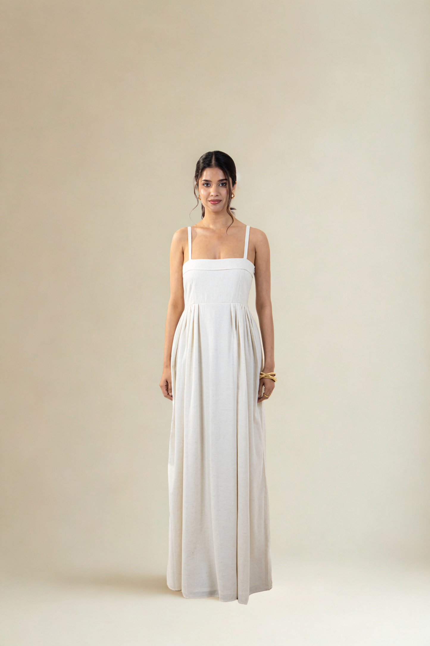 Florence Maxi Dress with pockets | Beige  | Cotton Khadi