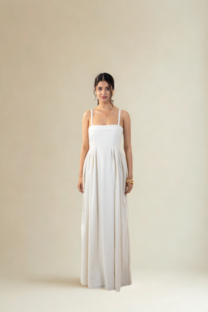 Florence Maxi Dress with pockets | Beige  | Cotton Khadi