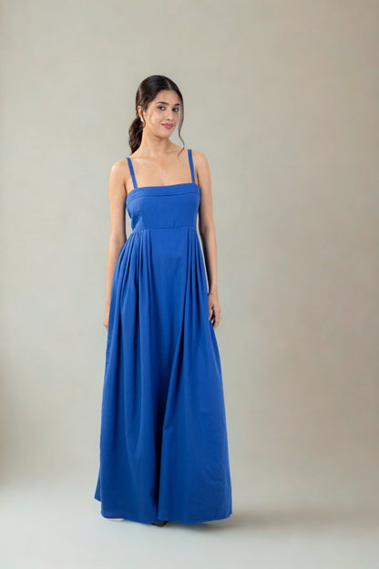 Florence Maxi Dress with pockets | Blue  | Cotton Khadi