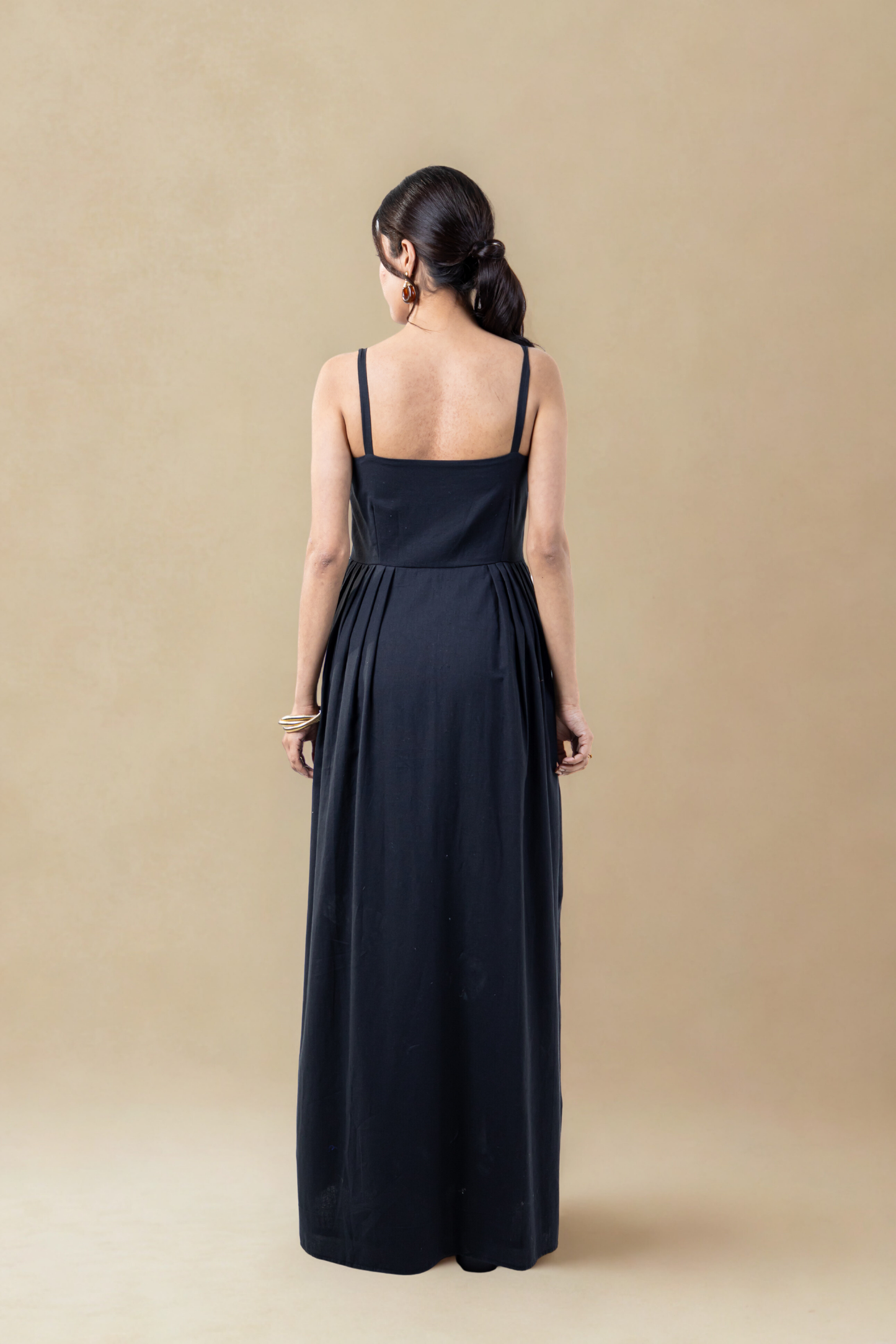 Florence Maxi Dress with pockets | Black | Cotton Khadi