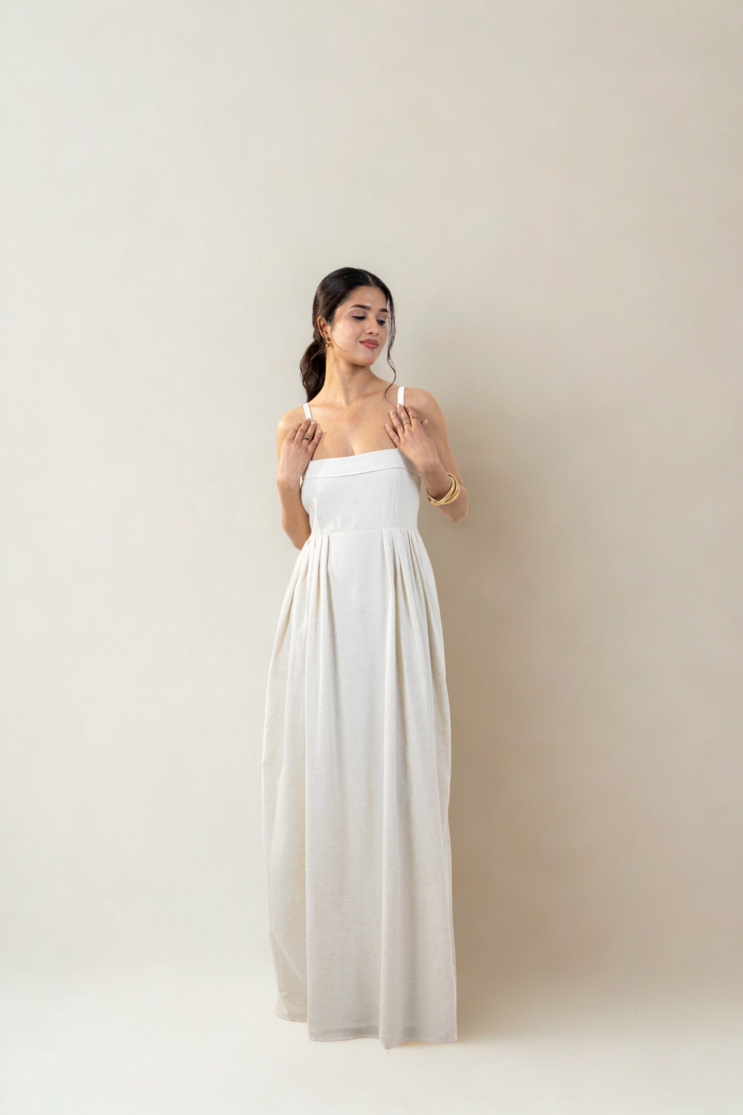 Florence Maxi Dress with pockets | Beige  | Cotton Khadi