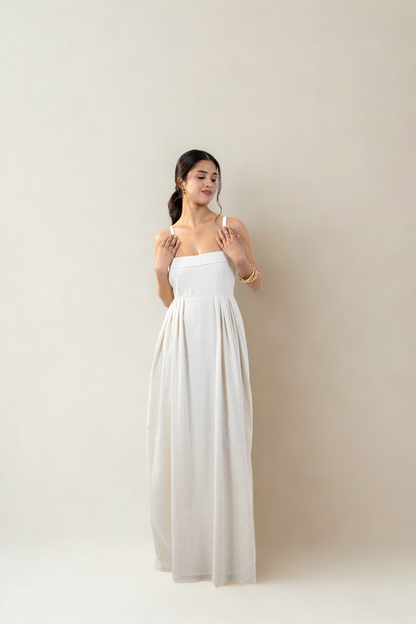 Florence Maxi Dress with pockets | Beige  | Cotton Khadi