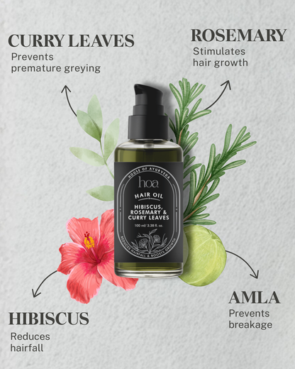 HOA Hibiscus, Rosemary & Curry Leaves Hair Oil