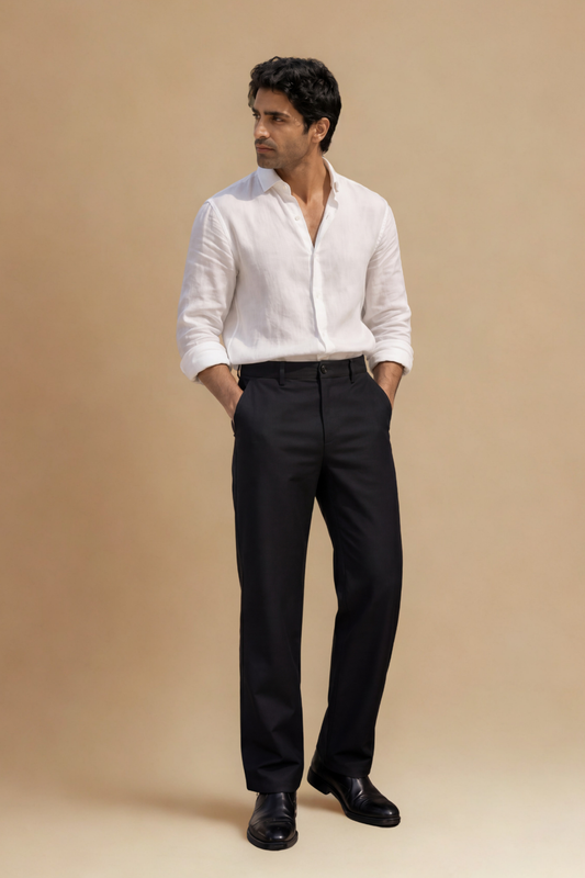 Regent Trousers | Black | Tailored Wide Leg | Fabric- Plant based fibres