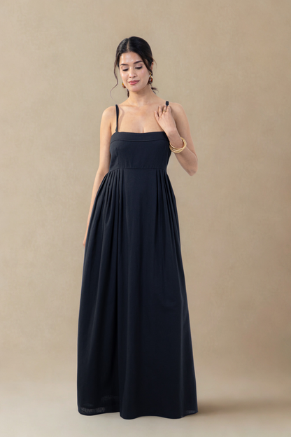 Florence Maxi Dress with pockets | Black | Cotton Khadi