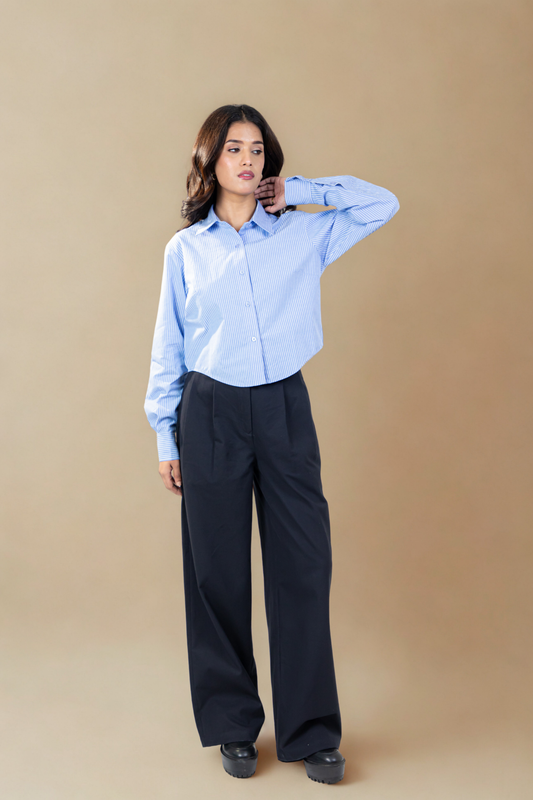 Crop Shirt | Classic Blue & White Stripes | Cotton