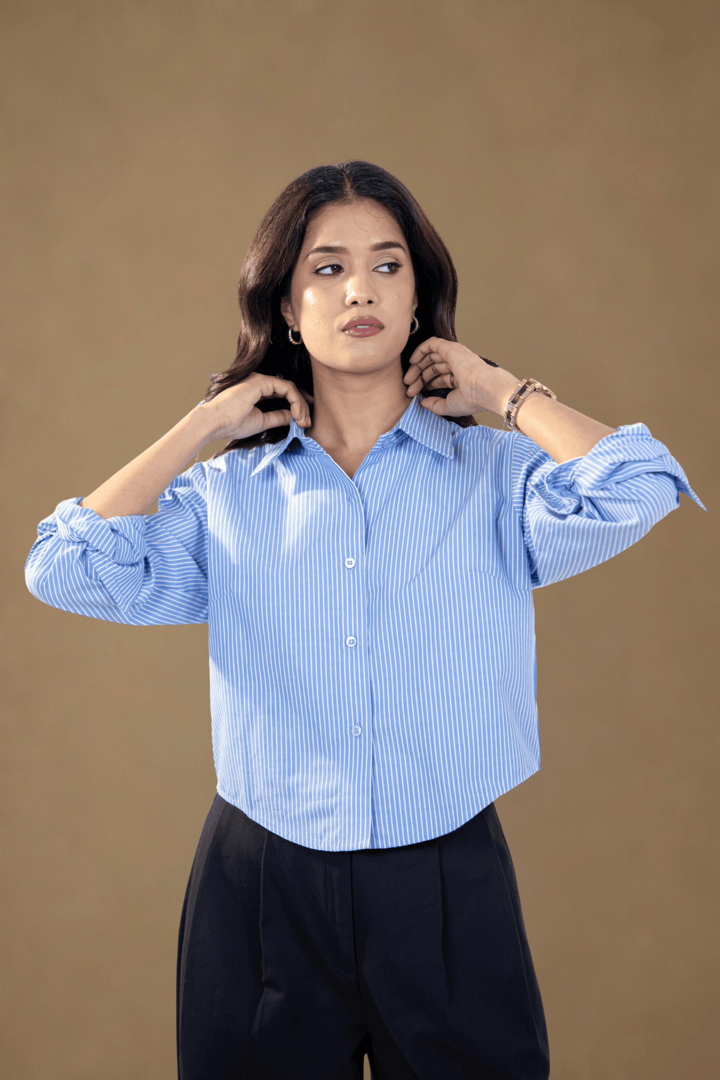 Crop Shirt | Classic Blue & White Stripes | Cotton