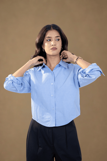 Crop Shirt | Classic Blue & White Stripes | Cotton