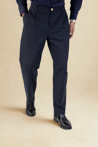 Kensington Trousers | Black | Relaxed Straight Fit | Organic Cotton Canvas