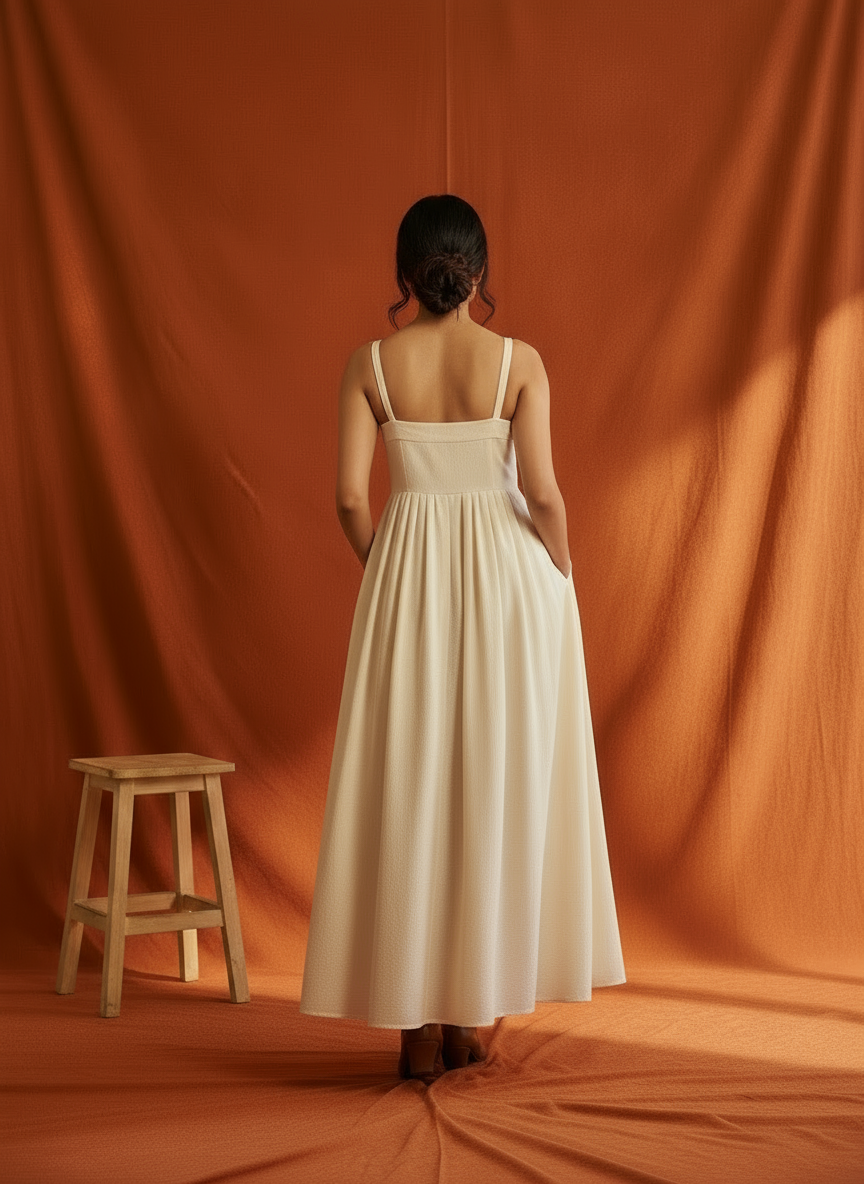 Omay Beige Florence Maxi Dress with pockets - Cotton Khadi