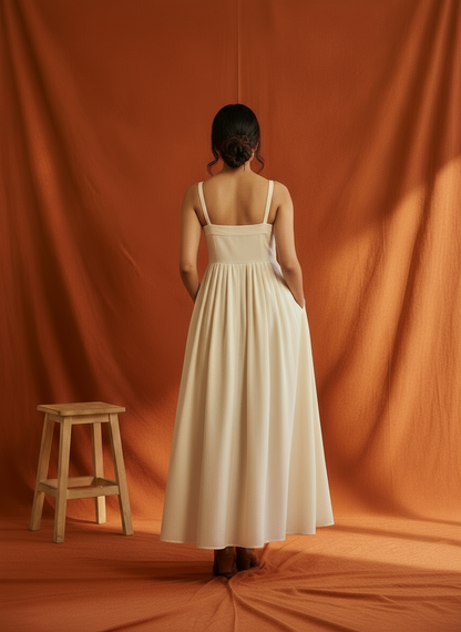 Omay Beige Florence Maxi Dress with pockets - Cotton Khadi