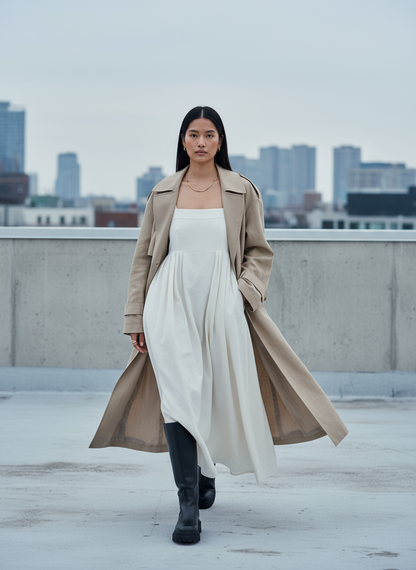 Omay Beige Florence Maxi Dress with pockets - Cotton Khadi