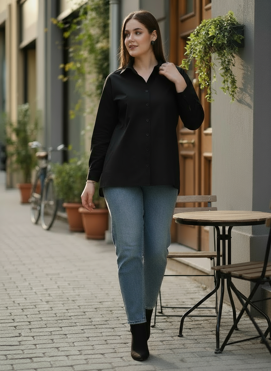 Omay Classic Black Oxford Shirt - 100% Cotton