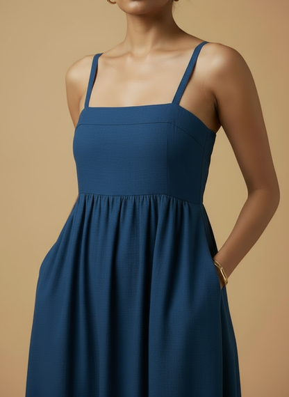 Omay Blue Florence Maxi Dress with pockets - Cotton Khadi