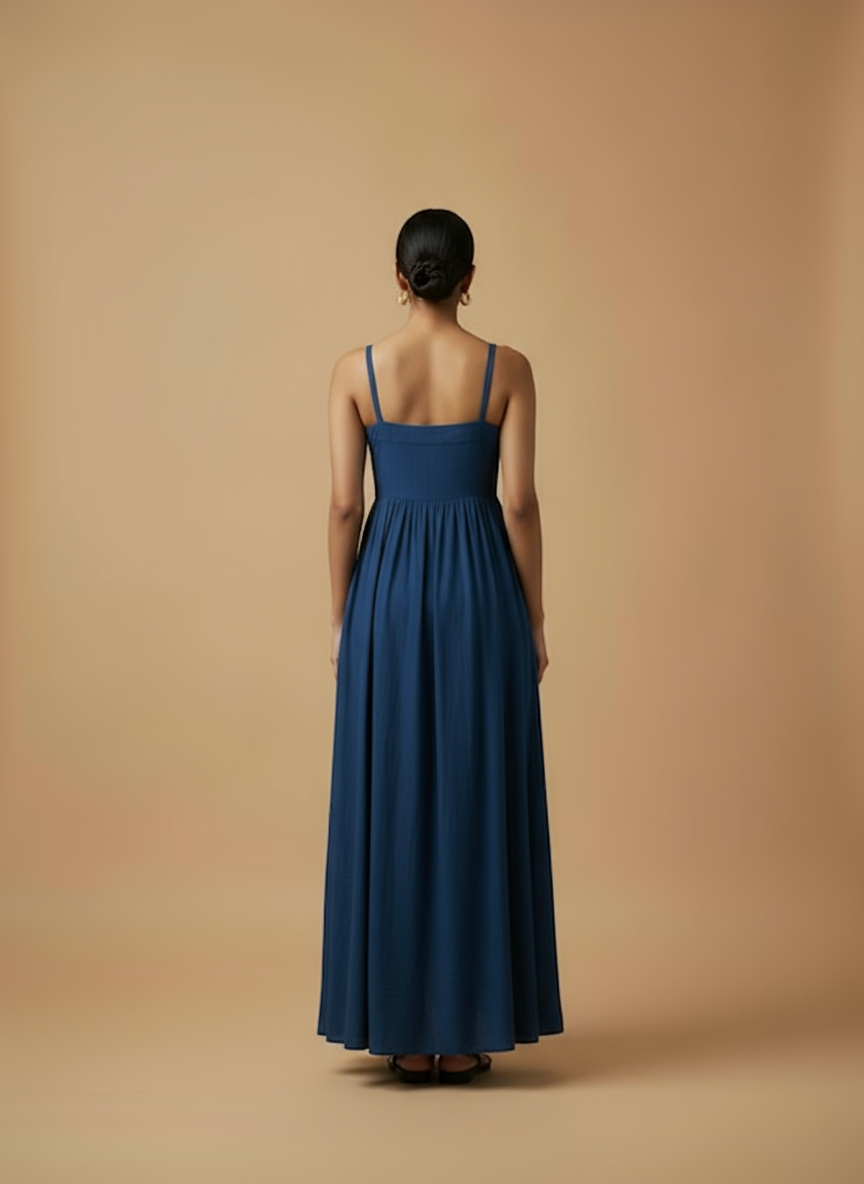 Omay Blue Florence Maxi Dress with pockets - Cotton Khadi