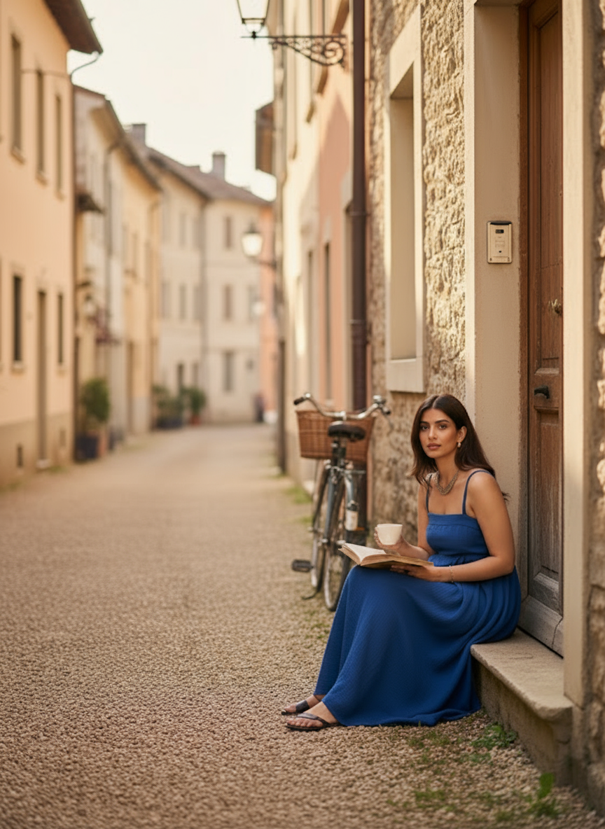 Omay Blue Florence Maxi Dress with pockets - Cotton Khadi