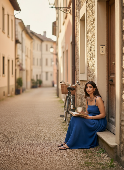 Omay Blue Florence Maxi Dress with pockets - Cotton Khadi