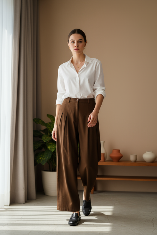 Omay Brown Windsor Trousers - Cotton Khadi