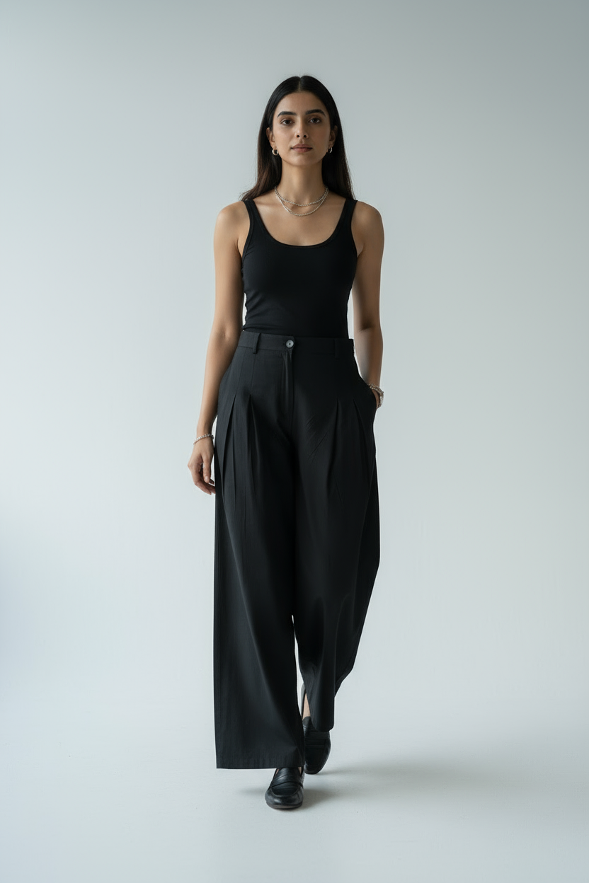 Omay Black Windsor Trousers - Cotton Khadi