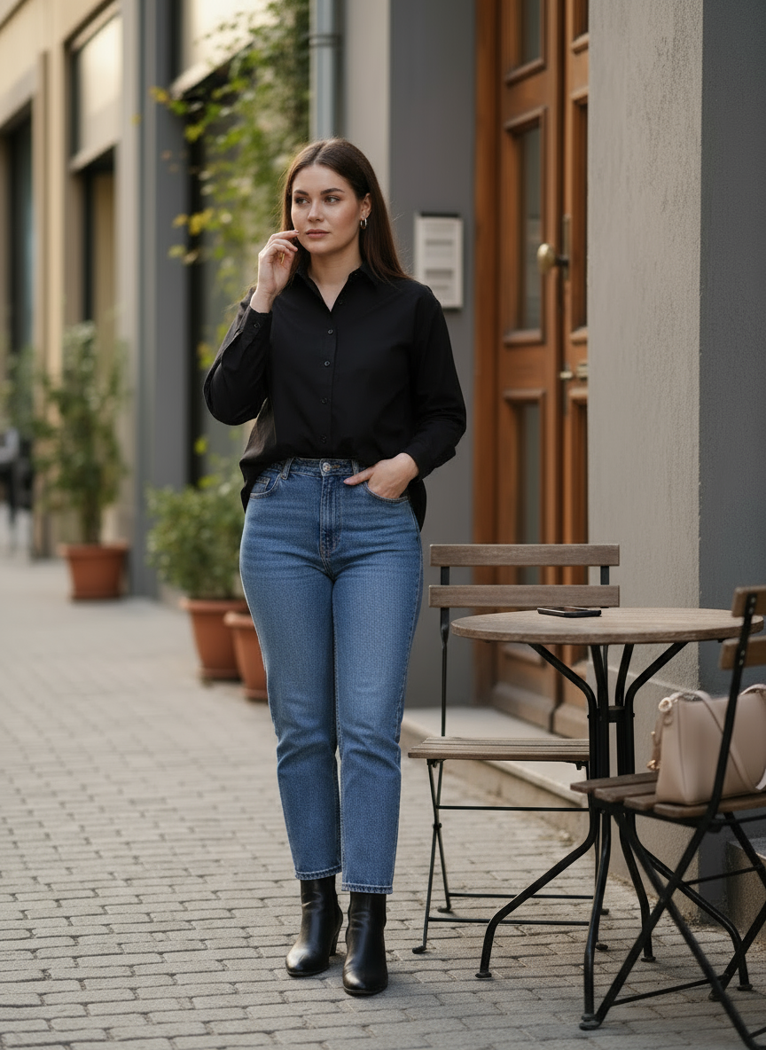 Omay Classic Black Oxford Shirt - 100% Cotton